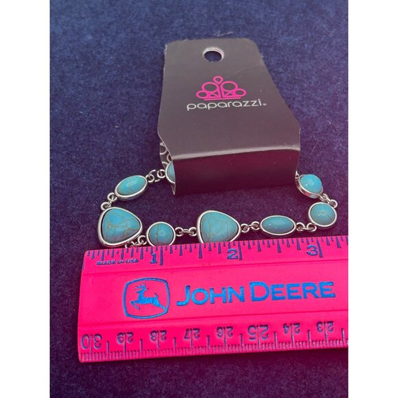 Paparazzi Silver-Tone Bracelet With Blue Turquoise-Style Stones - Picture 2 of 3